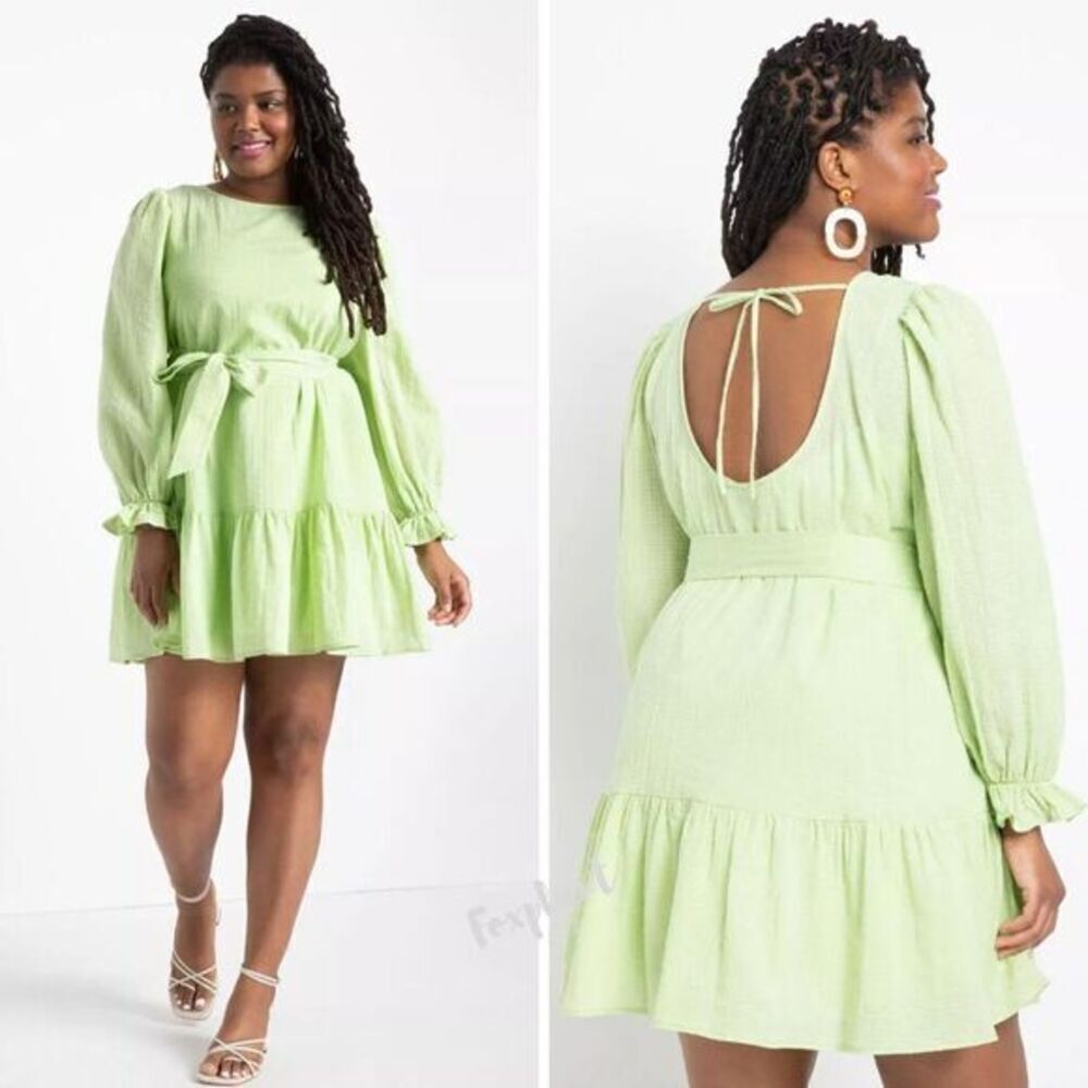 NEW Eloquii Lime Green Textured‎ Cotton Easy Day Dress, size 18